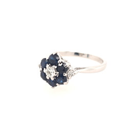 Pre Owned 18ct White Gold Sapphire and Diamond Cluster Ring ZV980